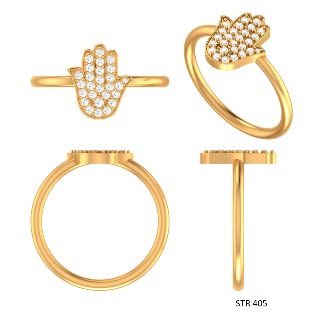 Solid Gold Natural Diamond Hamsa Ring