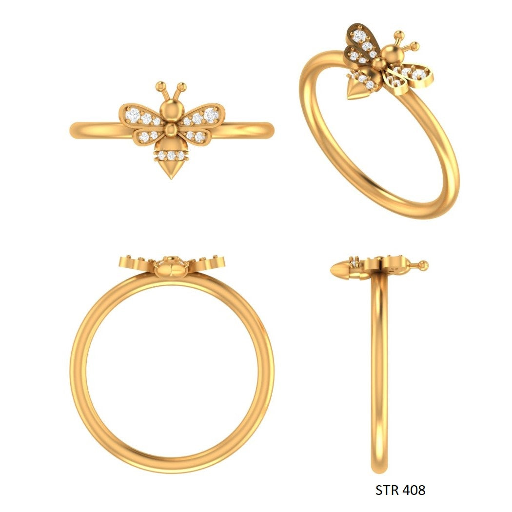 Solid Gold Natural Diamond Dainty BEE Ring