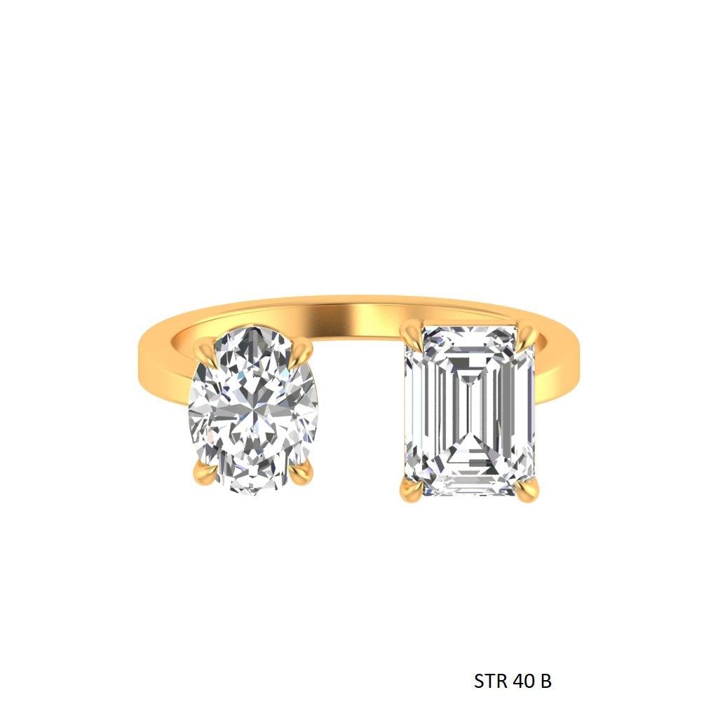 Colorless Oval Cut and Emerald Cut Toi Et Moi Moissanite Ring
