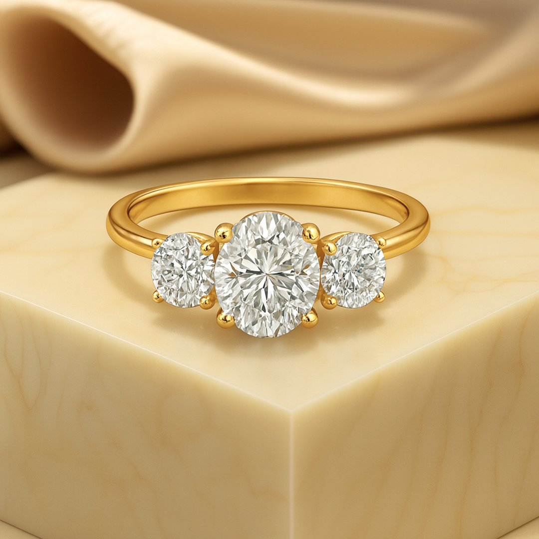 Triple Stone Engagement Moissanite Ring