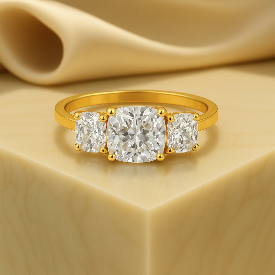 Cushion Cut 3 Stone Moissanite Ring