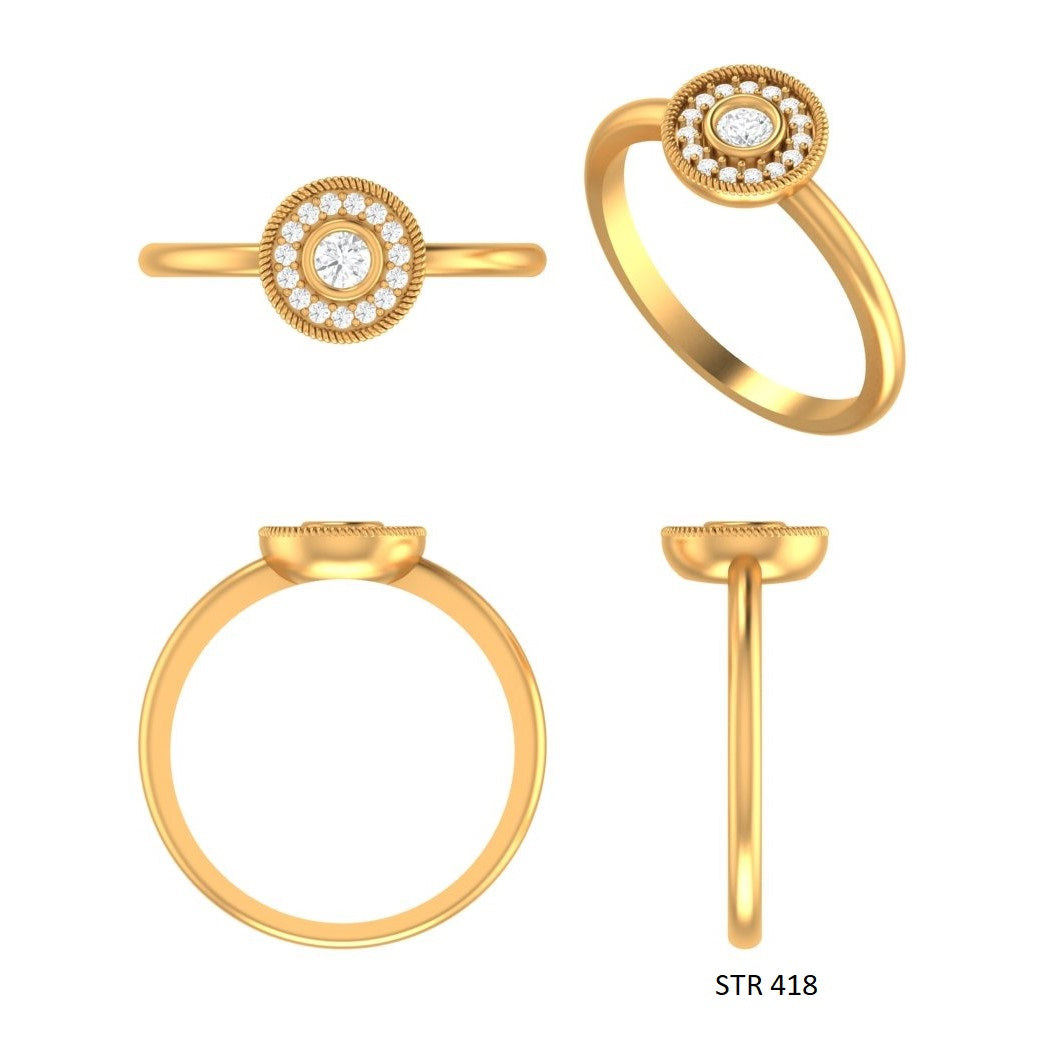 14K Gold Lab Diamond Bezel Diamond Halo Circular Ring