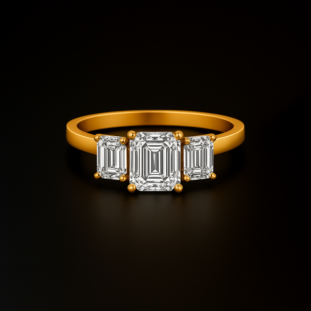 Emerald Cut Three Stone Moissanite Engagement Ring