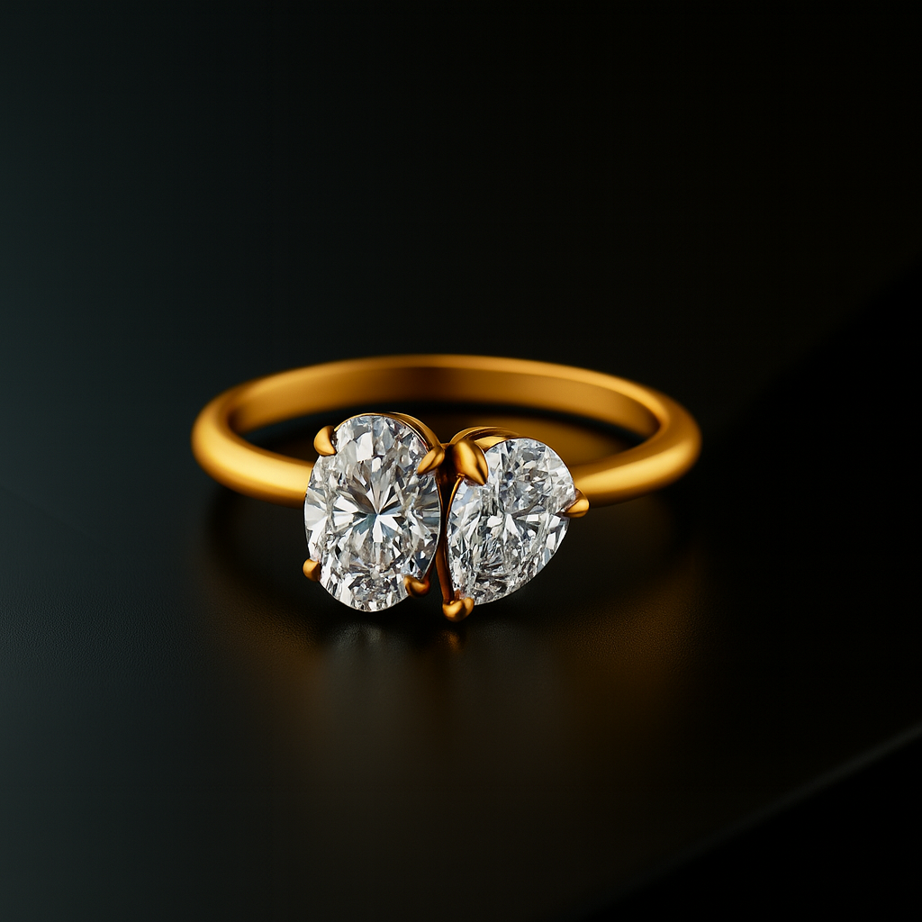 14K Solid Gold Toi Et Moi Pear Cut & Oval Cut Lab Grown Diamond Ring