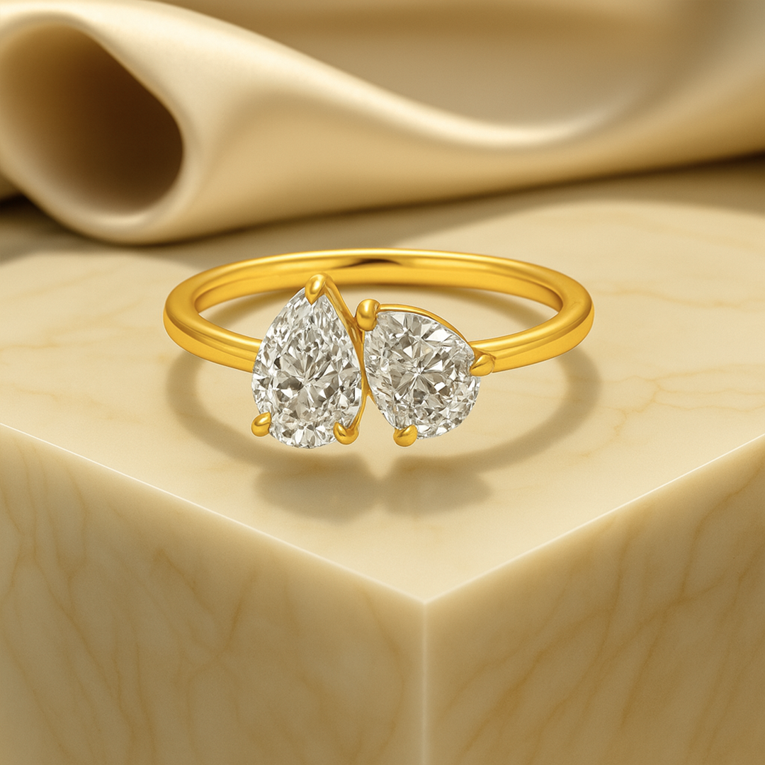 Toi Et Moi Two Stone IGI Certified Pear Cut Lab Grown Diamond Engagement Ring