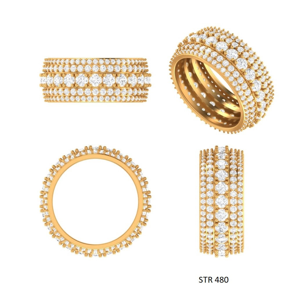 14K Solid Gold Huge Lab Diamond Eternity Wedding Ring