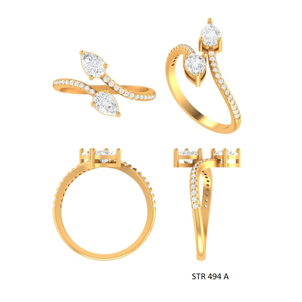 Twin Pear CVD Diamond Solid Gold Ring