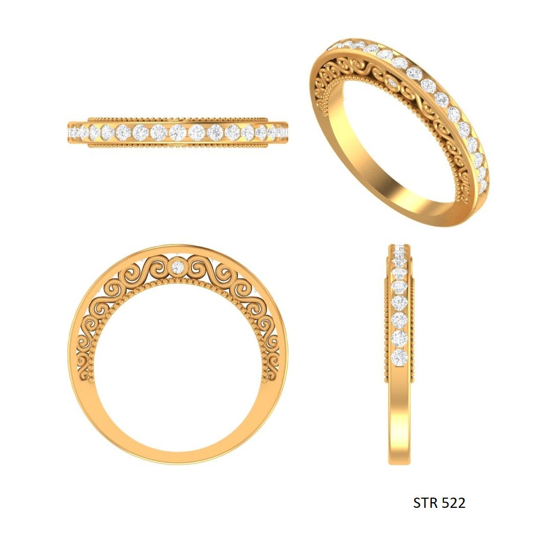 Solid Gold Half Eternity Natural Diamond Miligrain Ring