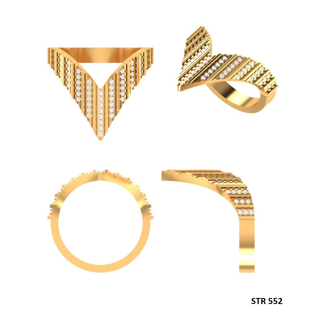 14K Solid Gold Natural Diamond Matching V Band Ring