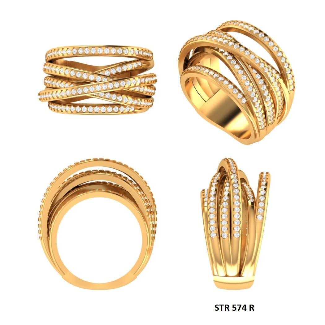 14K Solid Gold Twisted Crossover Diamond Ring