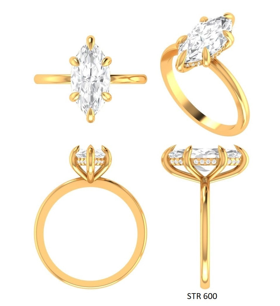 IGI Certified Marquise Cut Lab Diamond Hidden Halo Engagement Ring