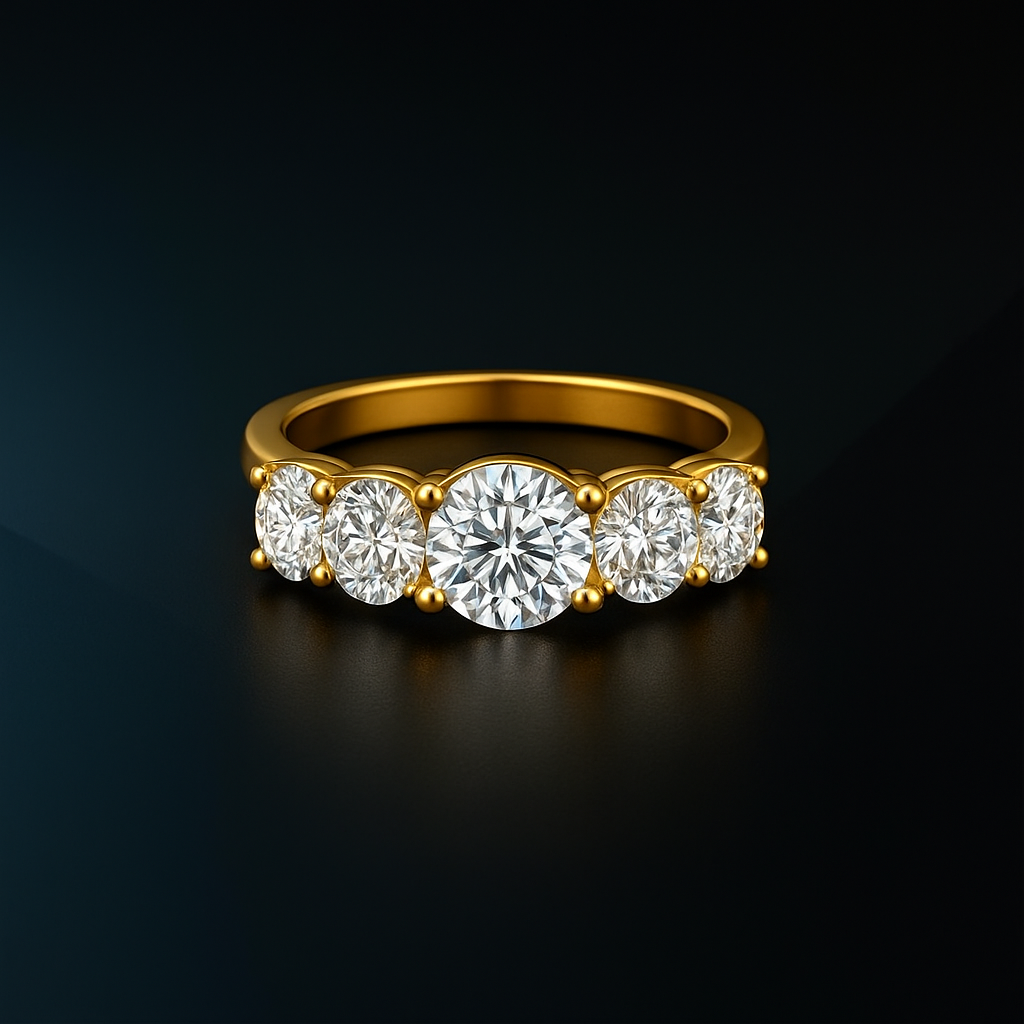 Five Stone Brilliant Cut Colorless Round Moissanite Ring