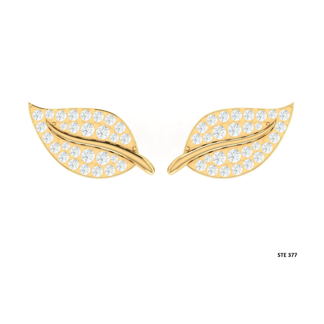 Natural Diamond Solid Gold Leaf Earring
