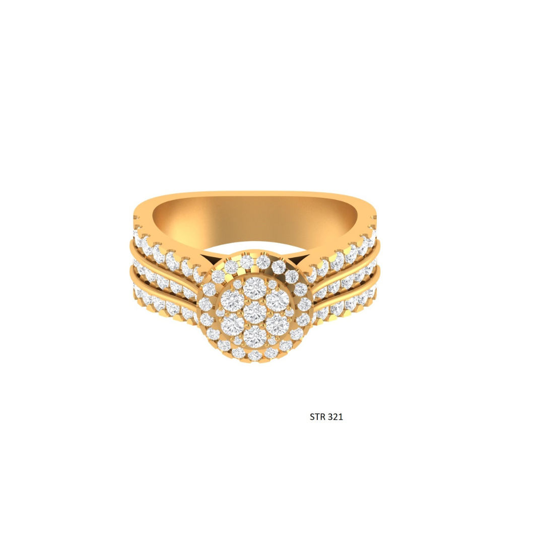 Square Diamond Cluster Halo Engagement Ring with 14K Solid Gold