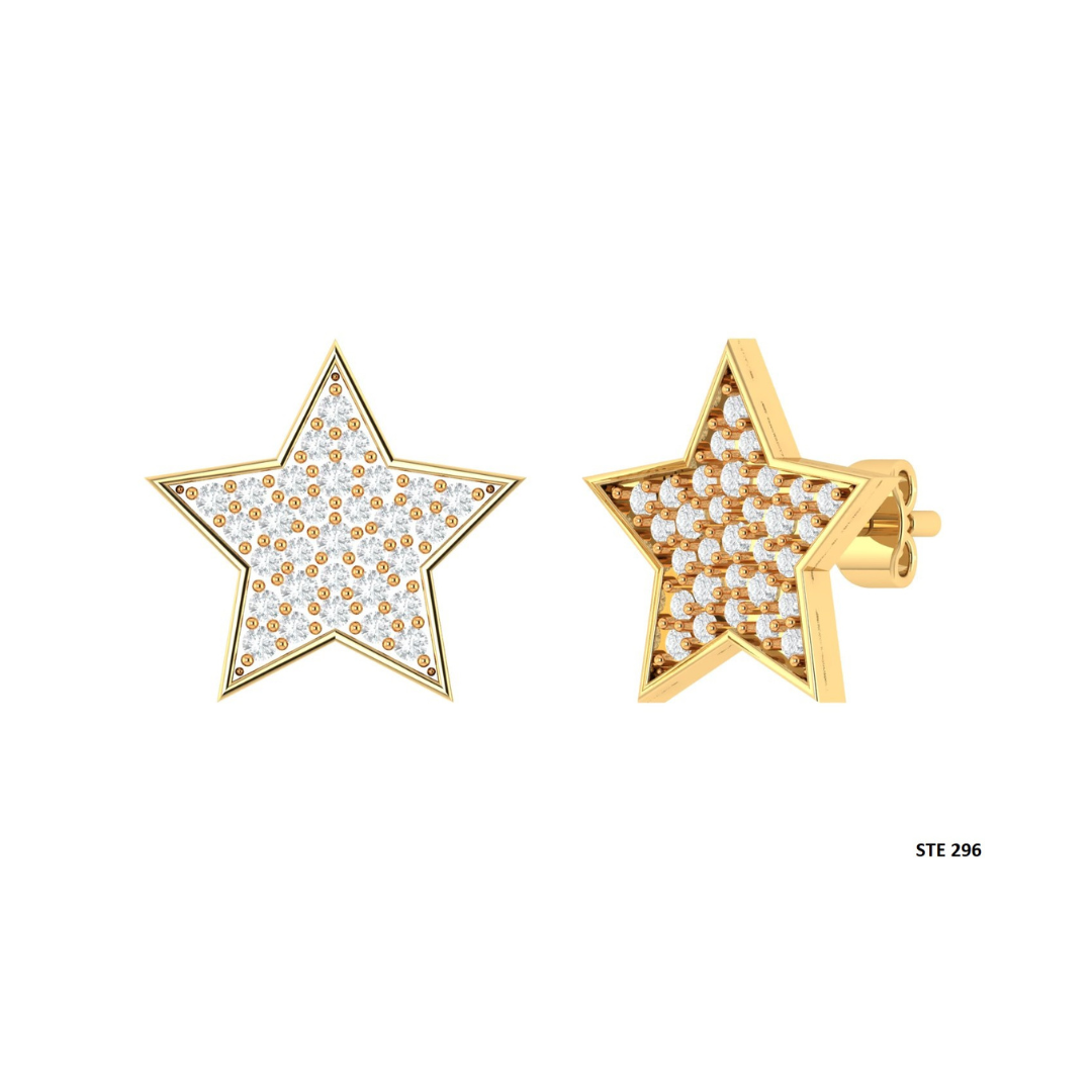 Natural Diamond Iced STAR Solid Gold Earring
