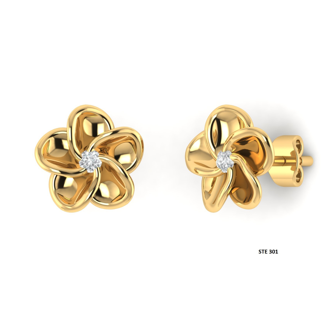 14K Solid Gold Curved Flower Piercing for Helix, High lobe, Conch, Auricle, Tragus