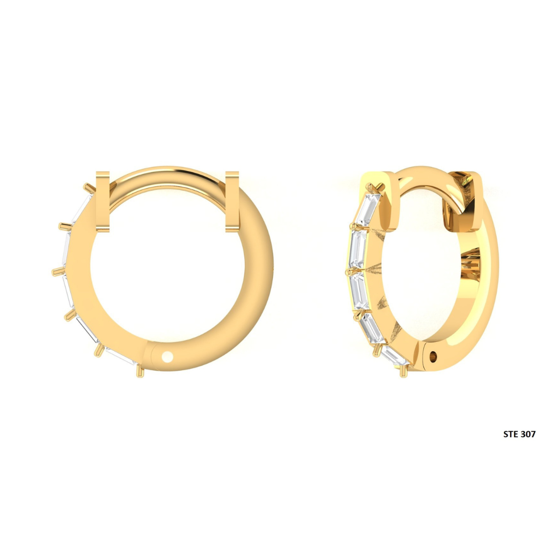 14K Solid Gold Baguette Moissanite Hoop Earring