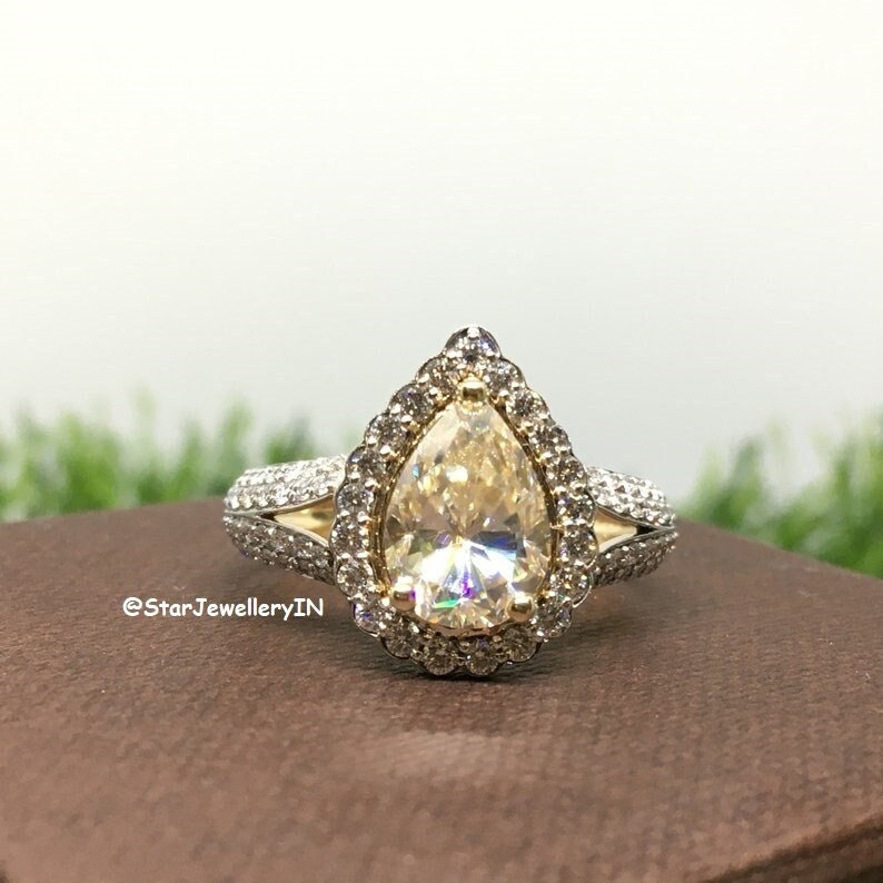 2.00 CT Pear Cut Fancy Light Yellow Moissanite Ring