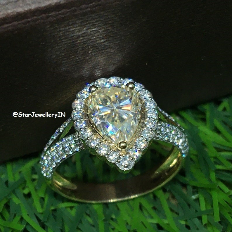 2.00 CT Pear Cut Fancy Light Yellow Moissanite Ring