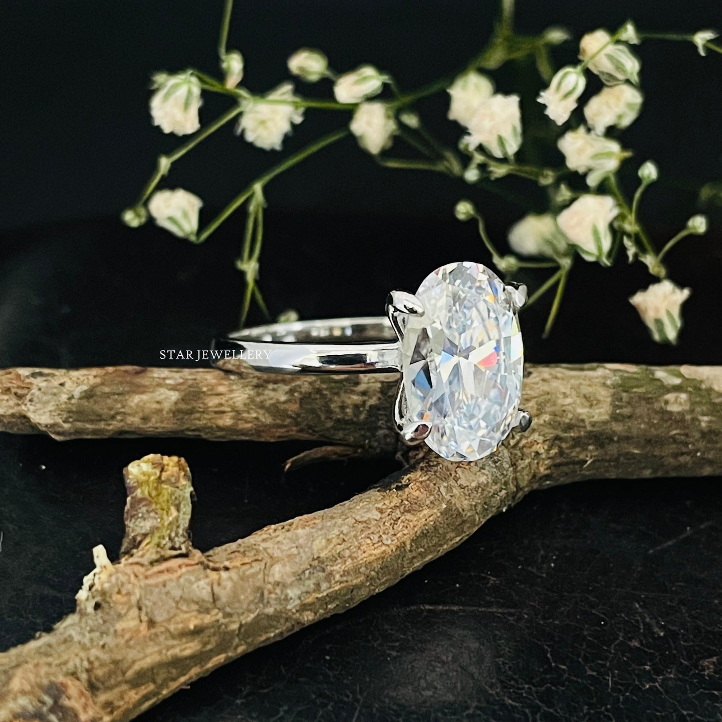 3.0 Ct Oval Solitaire CVD Lab Grown Diamond Engagement Ring