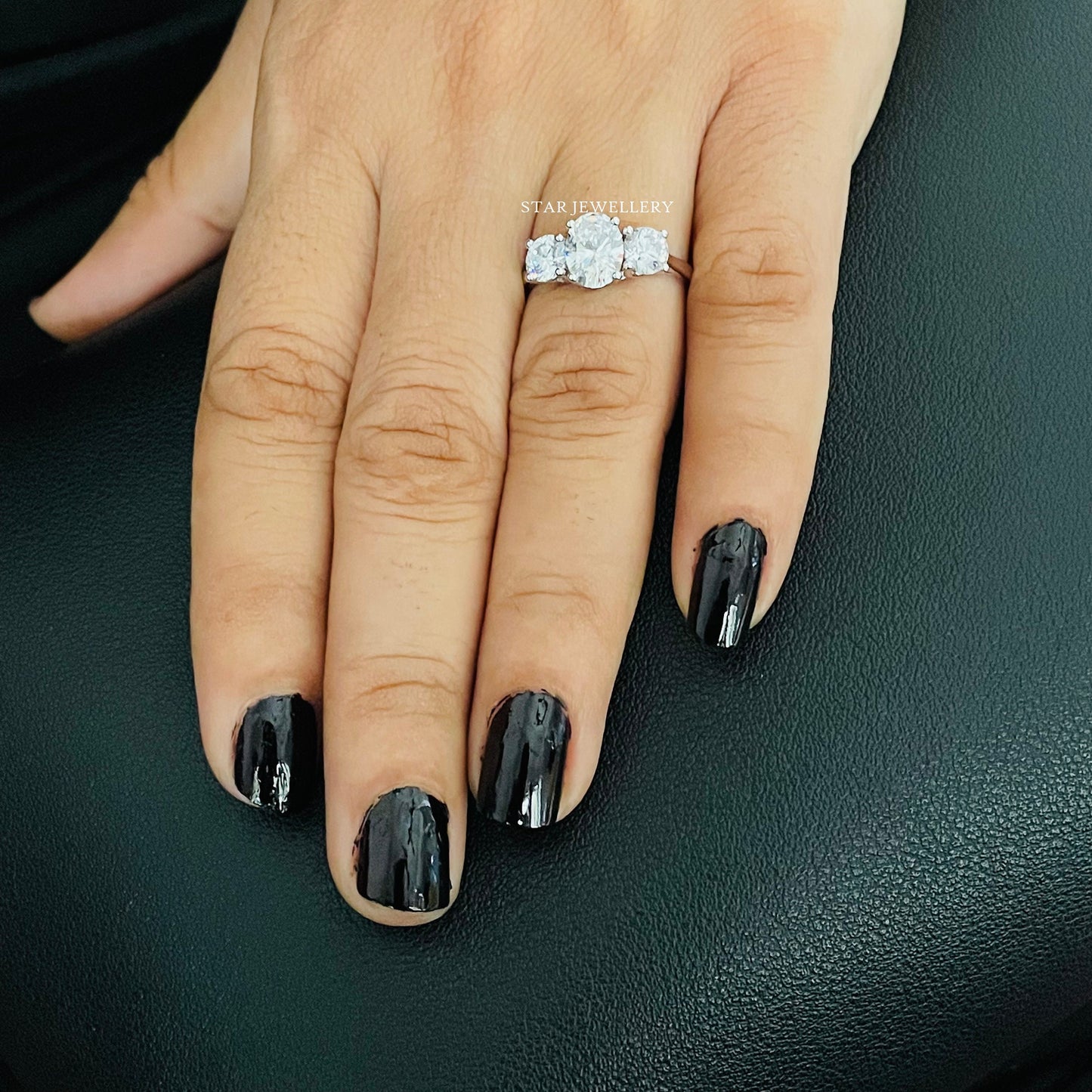 Triple Stone Engagement Moissanite Ring