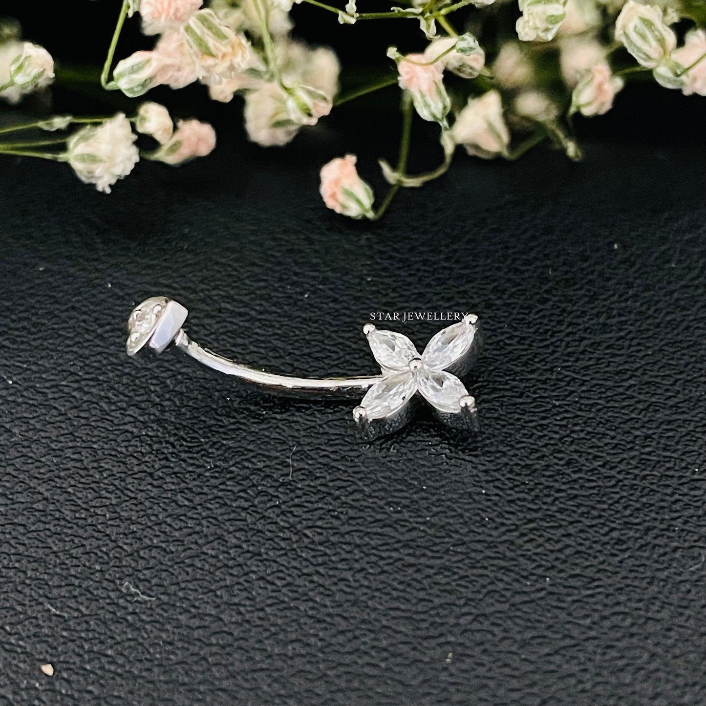 14K Solid Gold leaf Clover Barbell Piercing