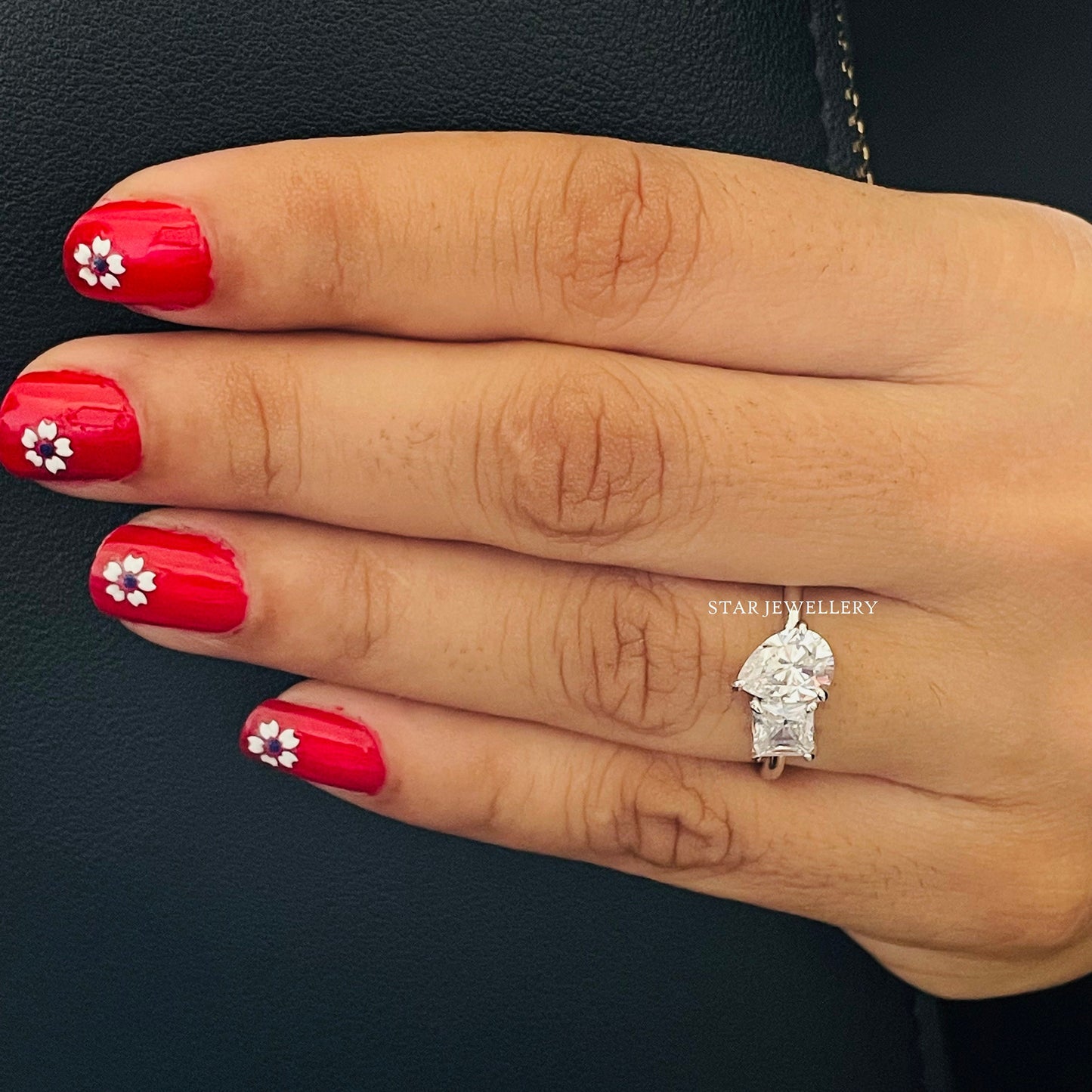 Solid Gold Toi Et Moi Princess Cut & Pear Cut Lab Grown Diamond Ring