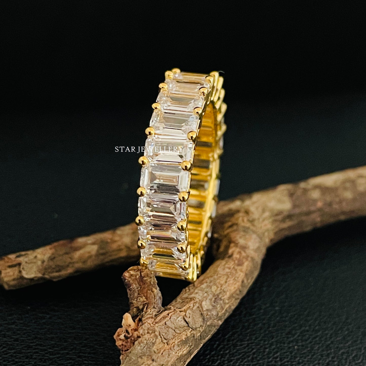 14K Solid Gold Colorless Emerald Moissanite Wedding Band, Emerald Moissanite Full Eternity Wedding Band Ring, Moissanite Matching Band Ring