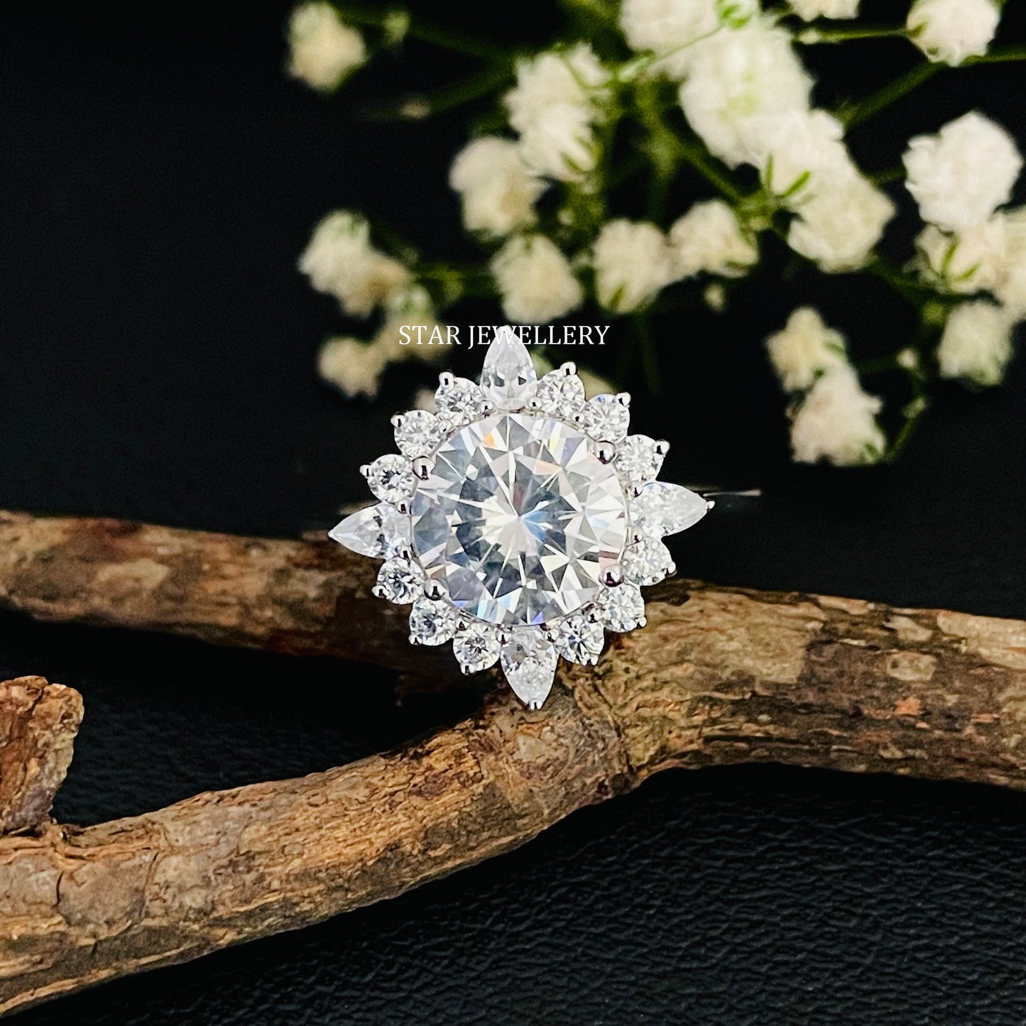 14K Solid Gold 2.00 Ct Brilliant Cut Moissanite Halo Engagement Ring