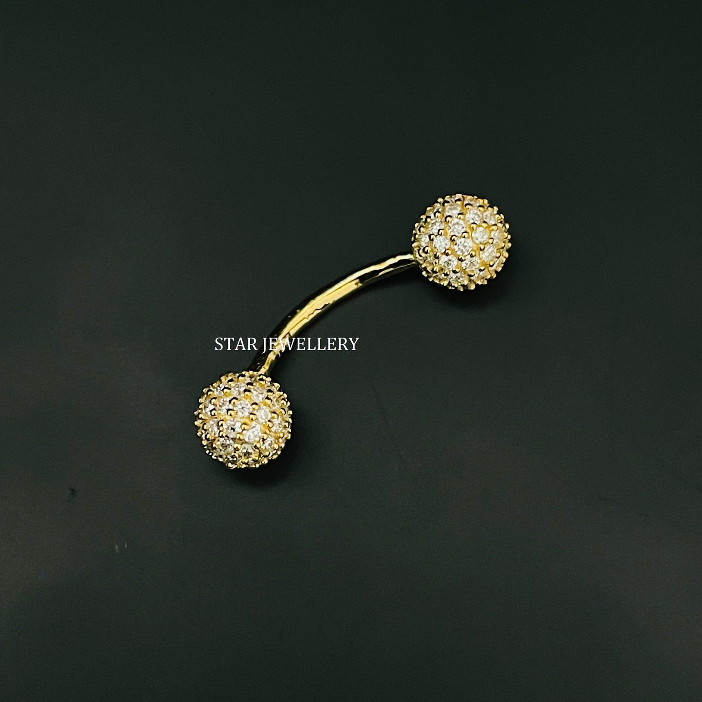 14K Solid Gold Diamond Ball Belly Button Piercing