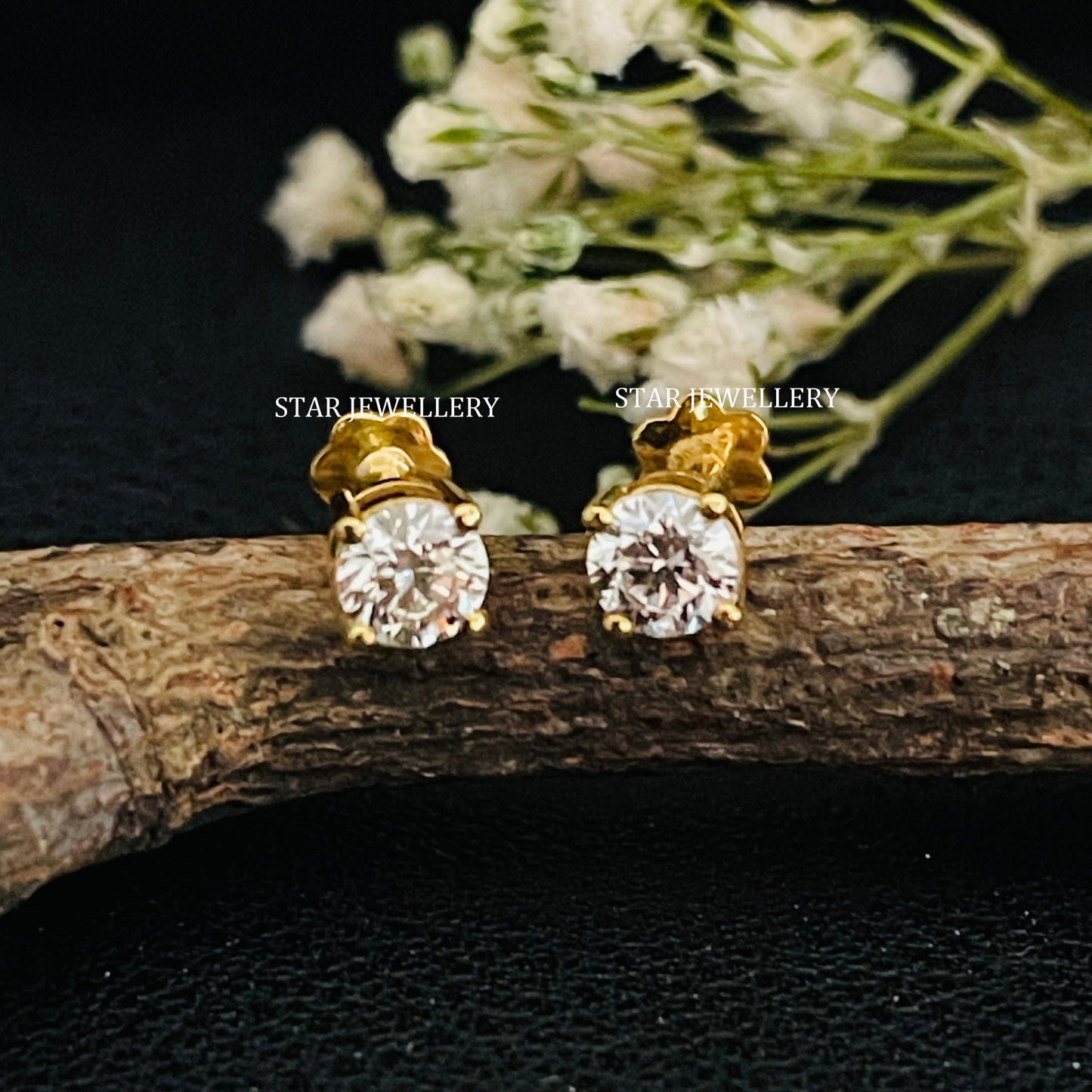 14K Solid Gold Genuine Natural Diamond Stud Earring
