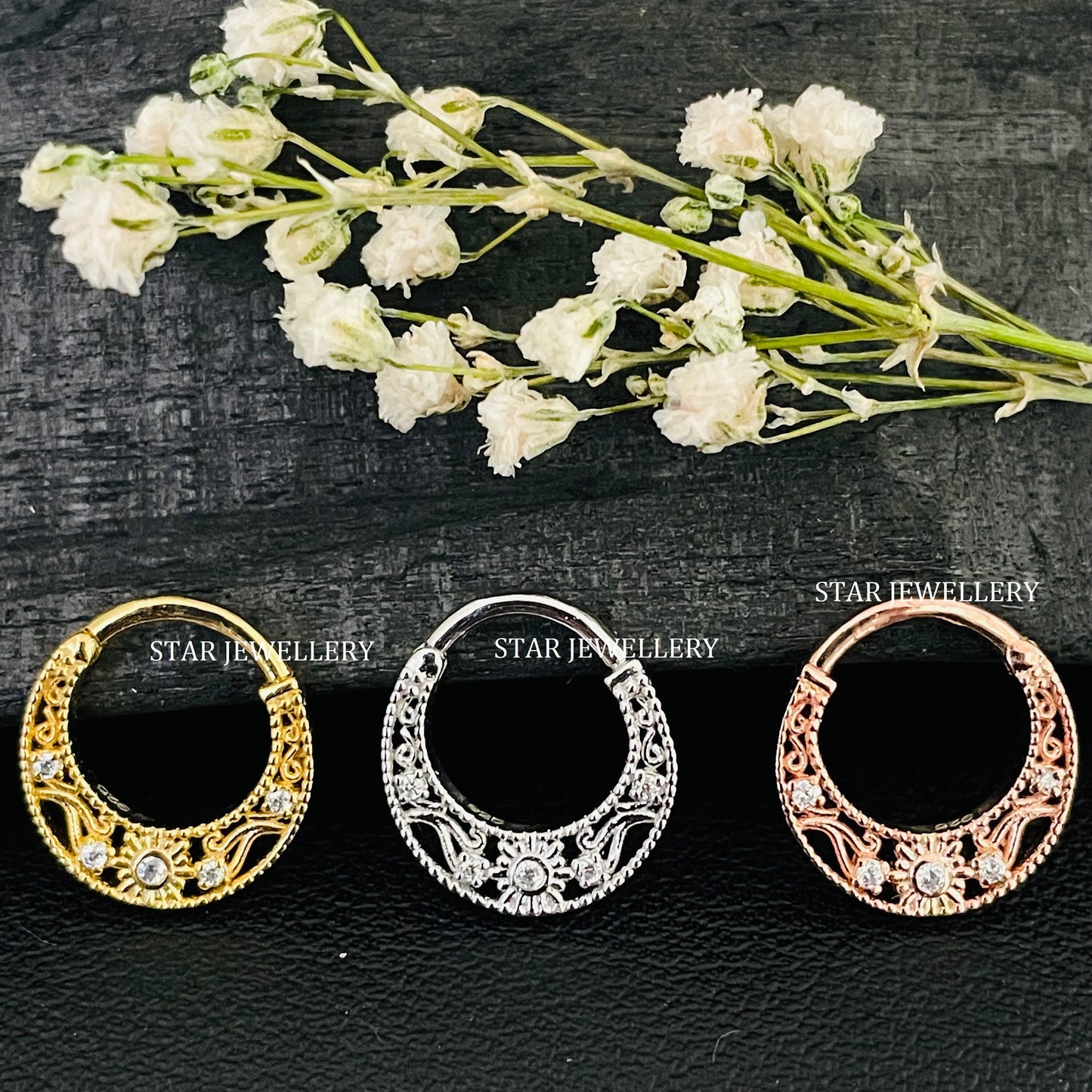 925 Sterling CZ Diamond Silver Septum Nose Ring
