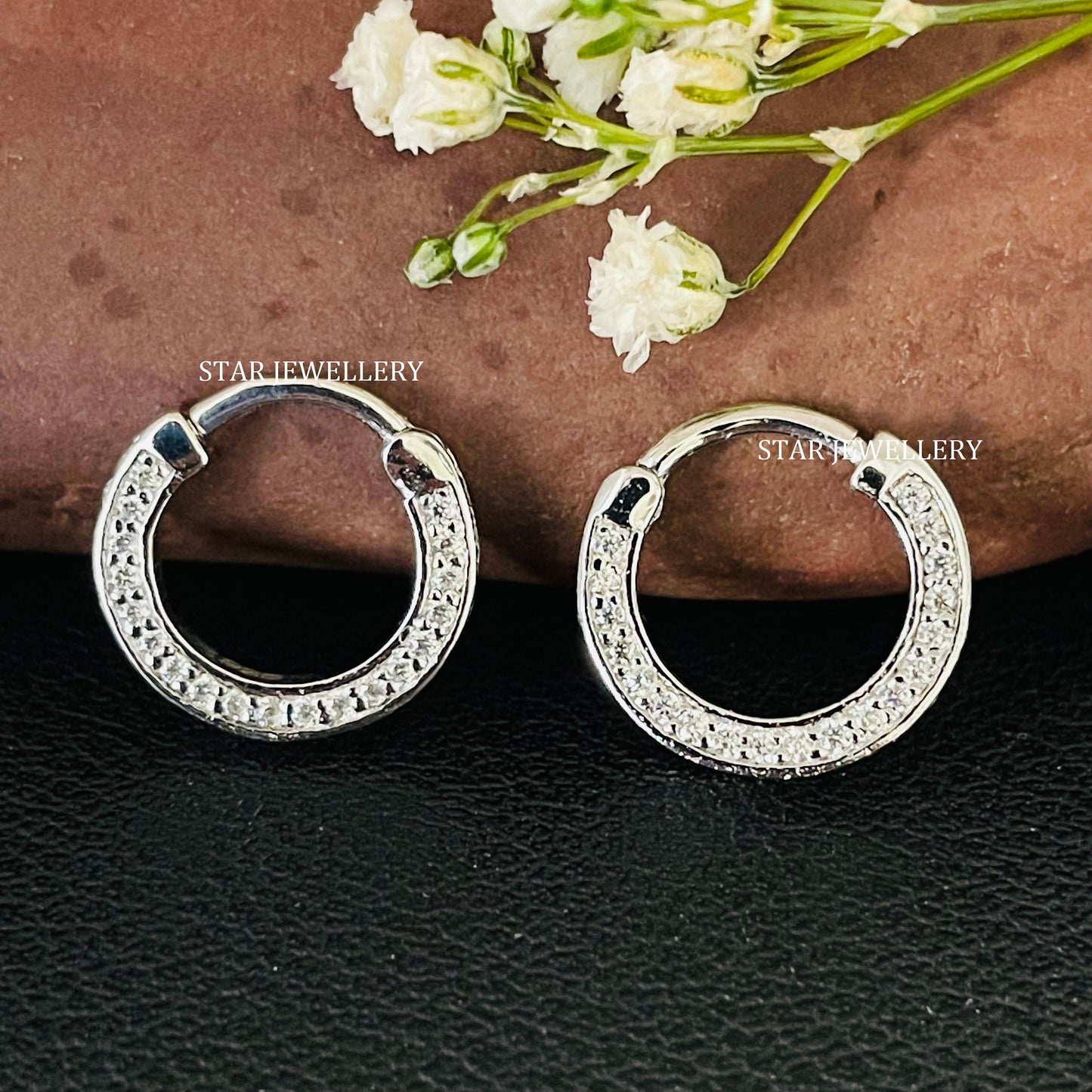 Micro Pave Set CZ Diamond Septum Clicker Piercing in 925 Sterling Silver