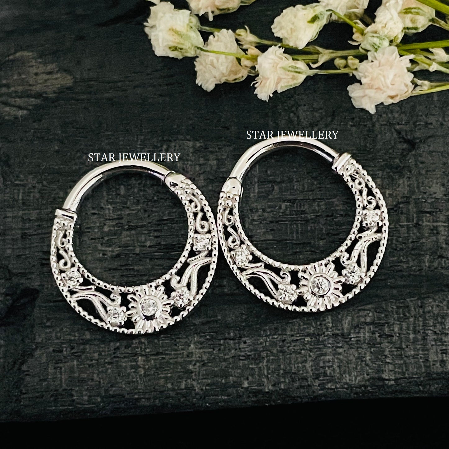 925 Sterling CZ Diamond Silver Septum Nose Ring