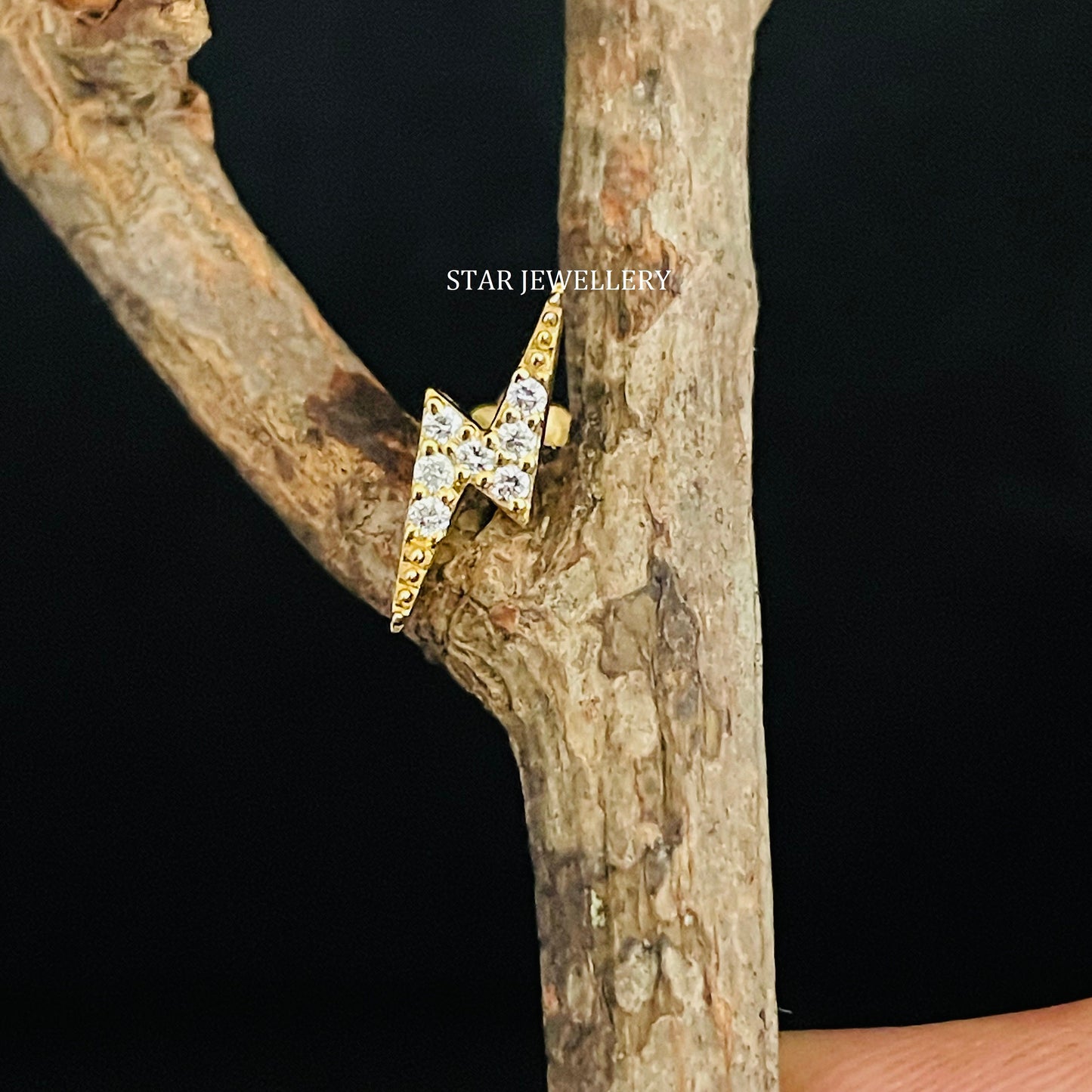 Lightening Bolt Solid Gold Diamond Piercing