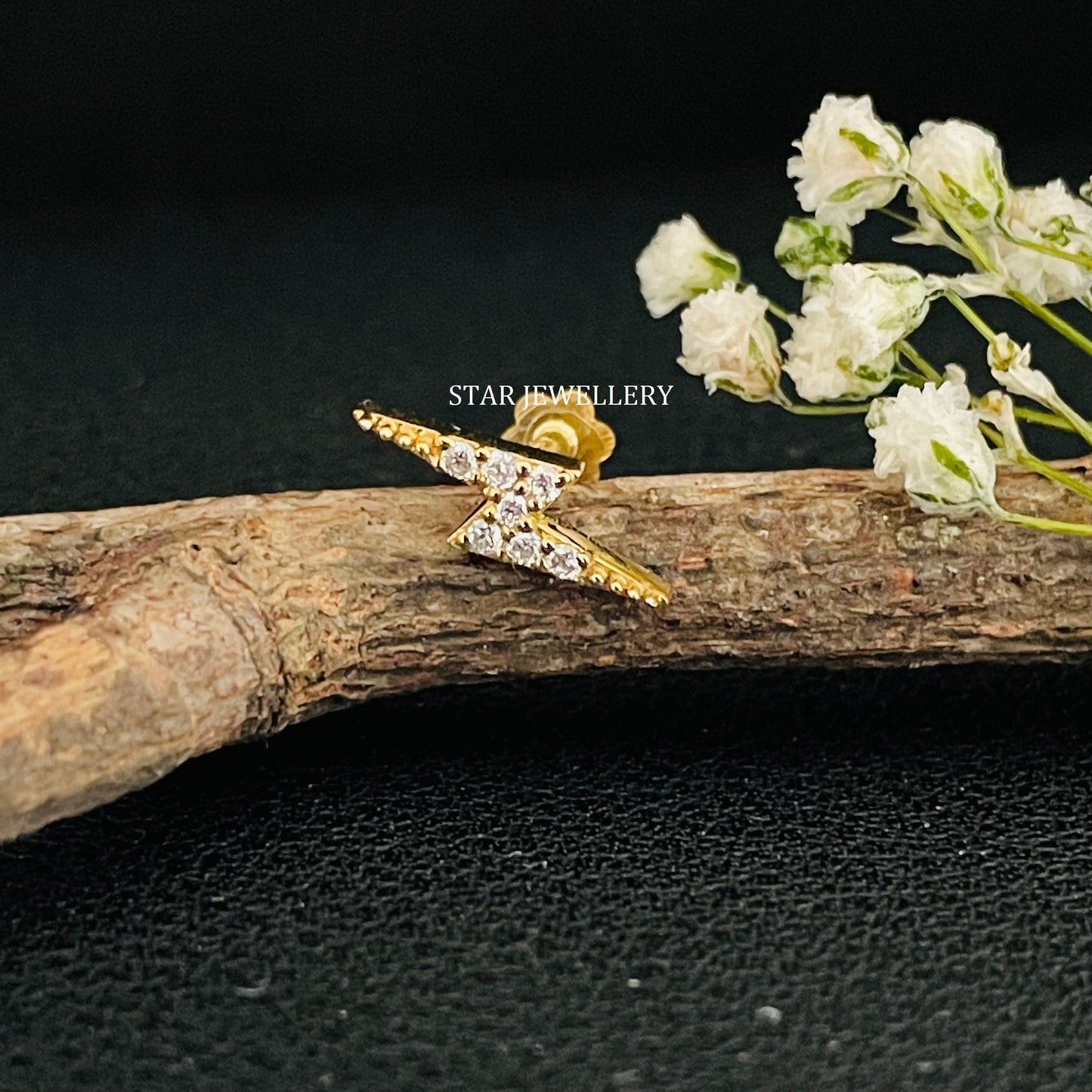 Lightening Bolt Solid Gold Diamond Piercing