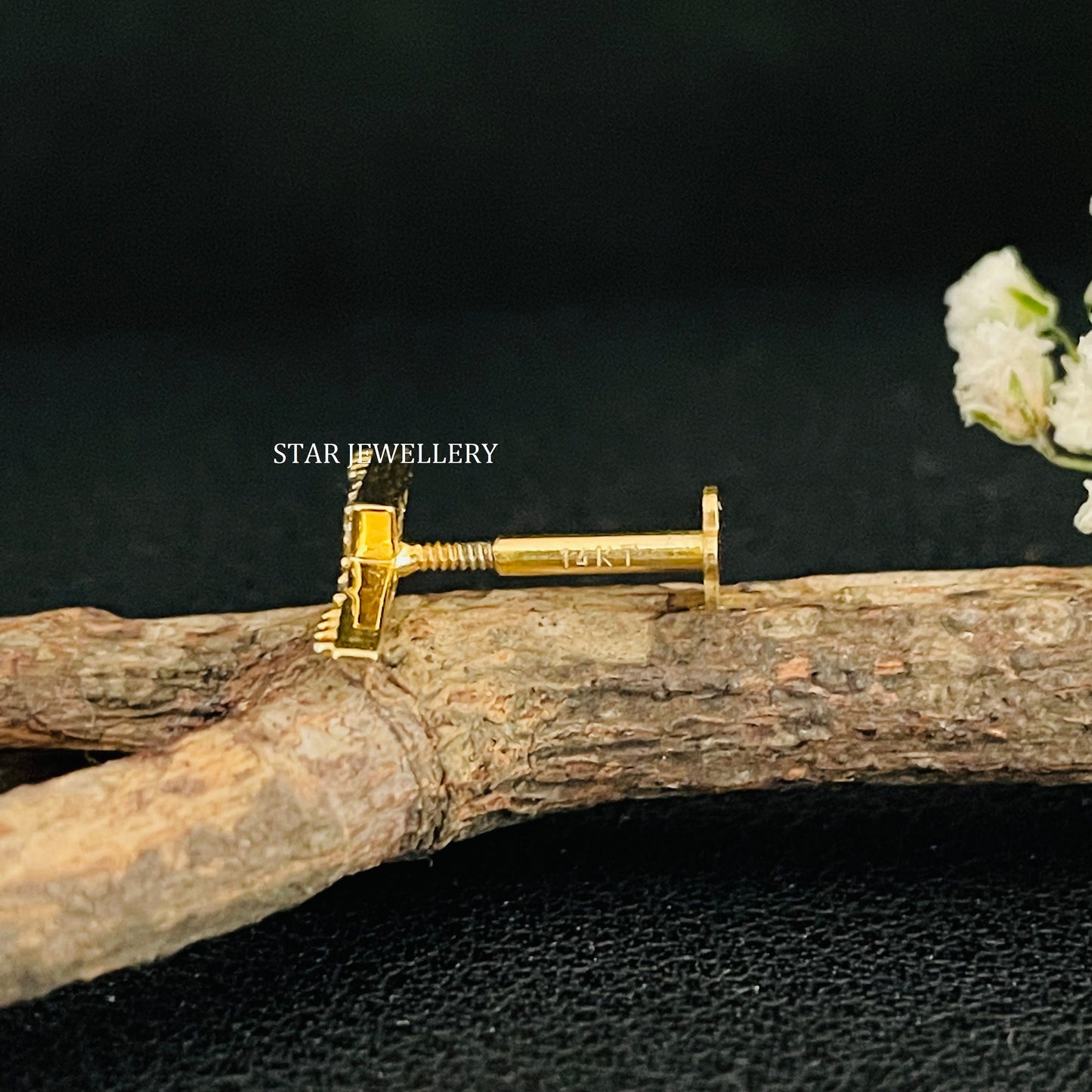 Lightening Bolt Solid Gold Diamond Piercing