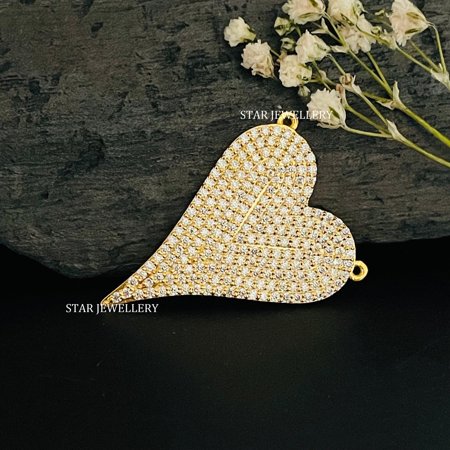 Elongated Heart Diamond Necklace with 14K Gold