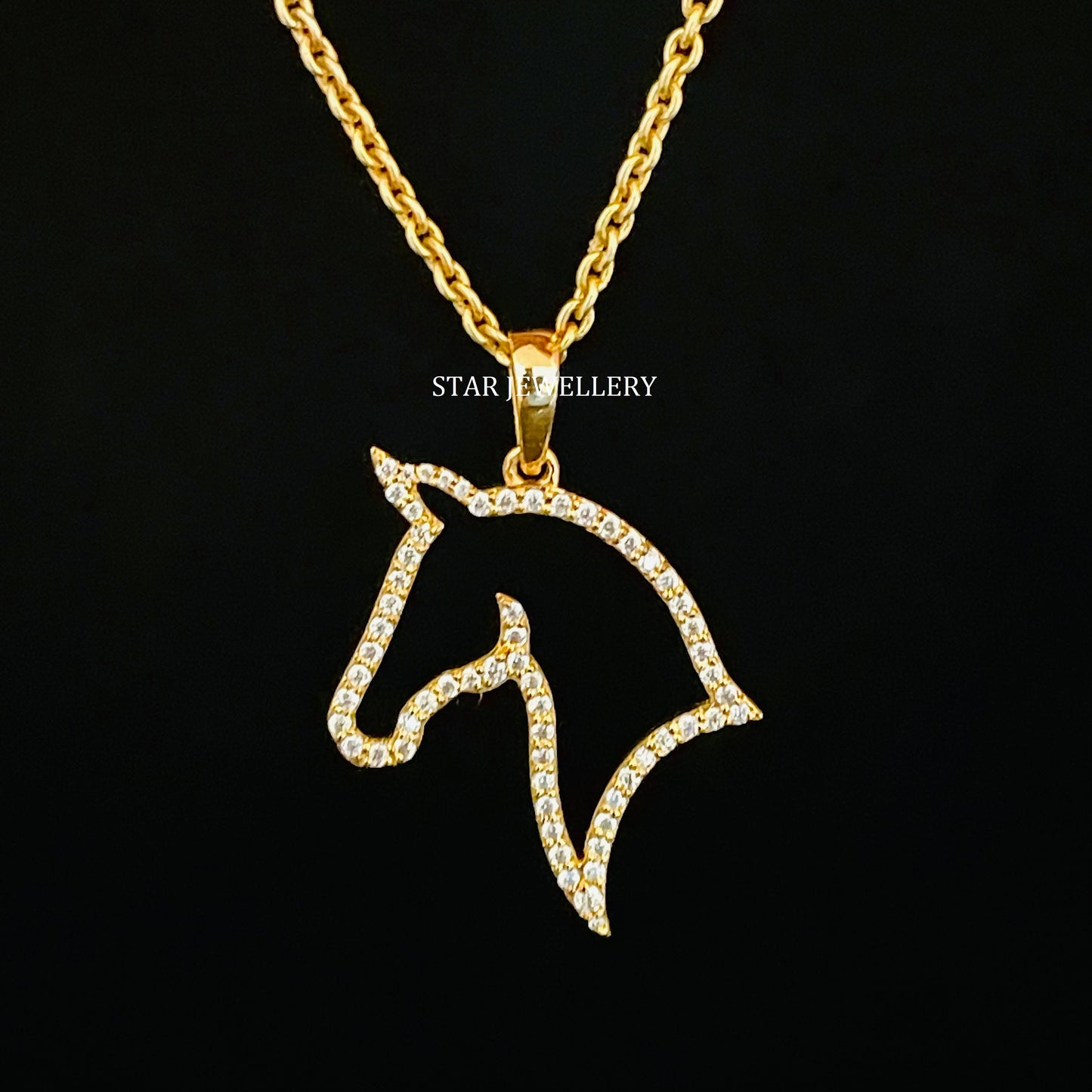 14K Gold Natural Diamond Horse Pendant