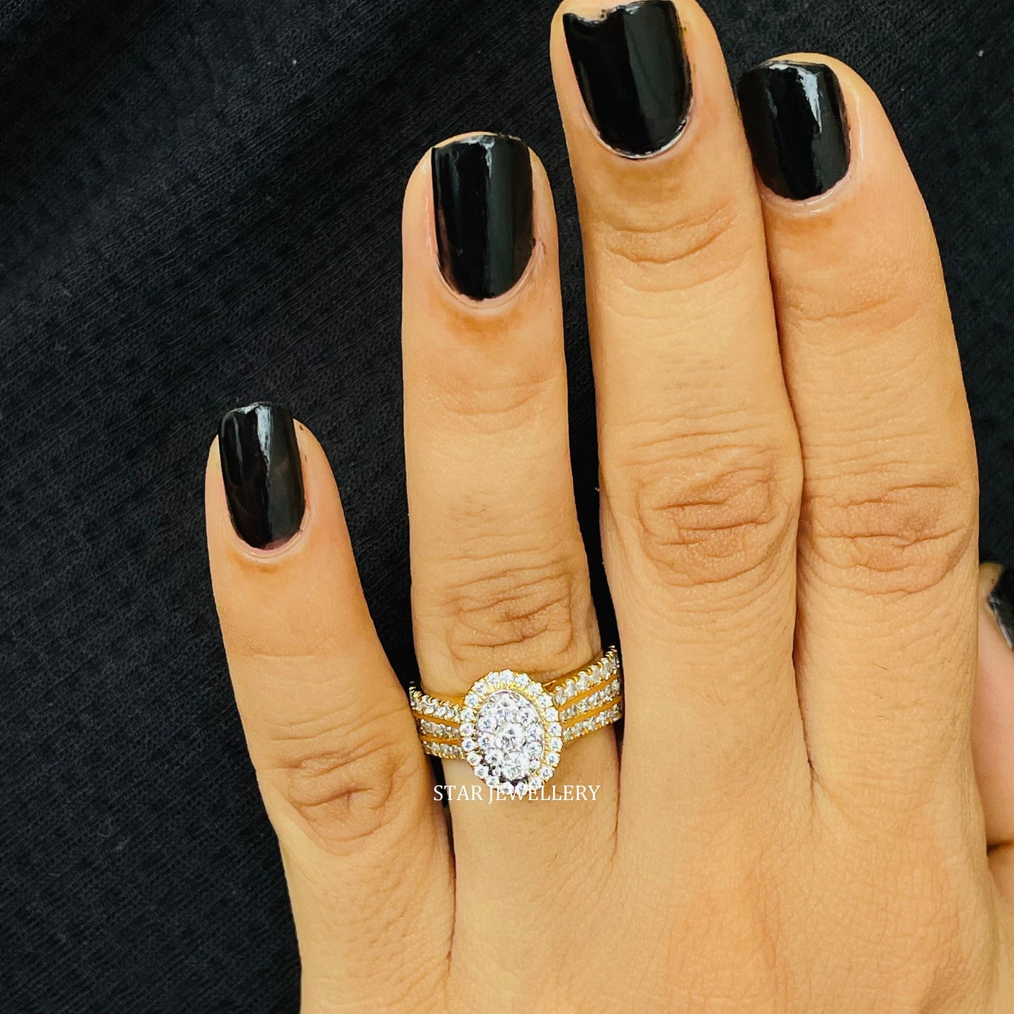 Oval Shape Diamond Cluster Halo Engagement Ring with 14K Solid Gold