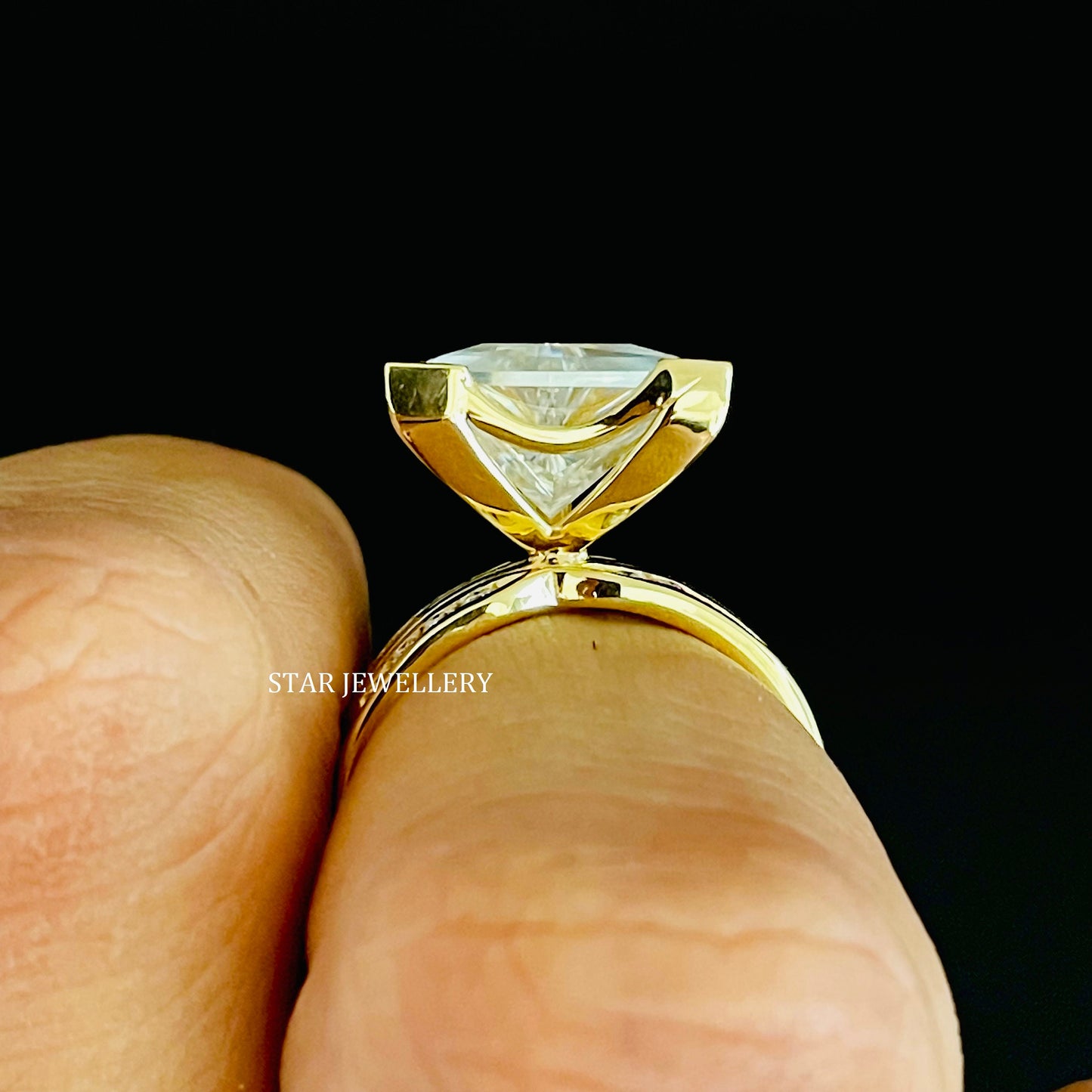 3.00 Ct Colorless Triangle Cut Moissanite Engagement Ring