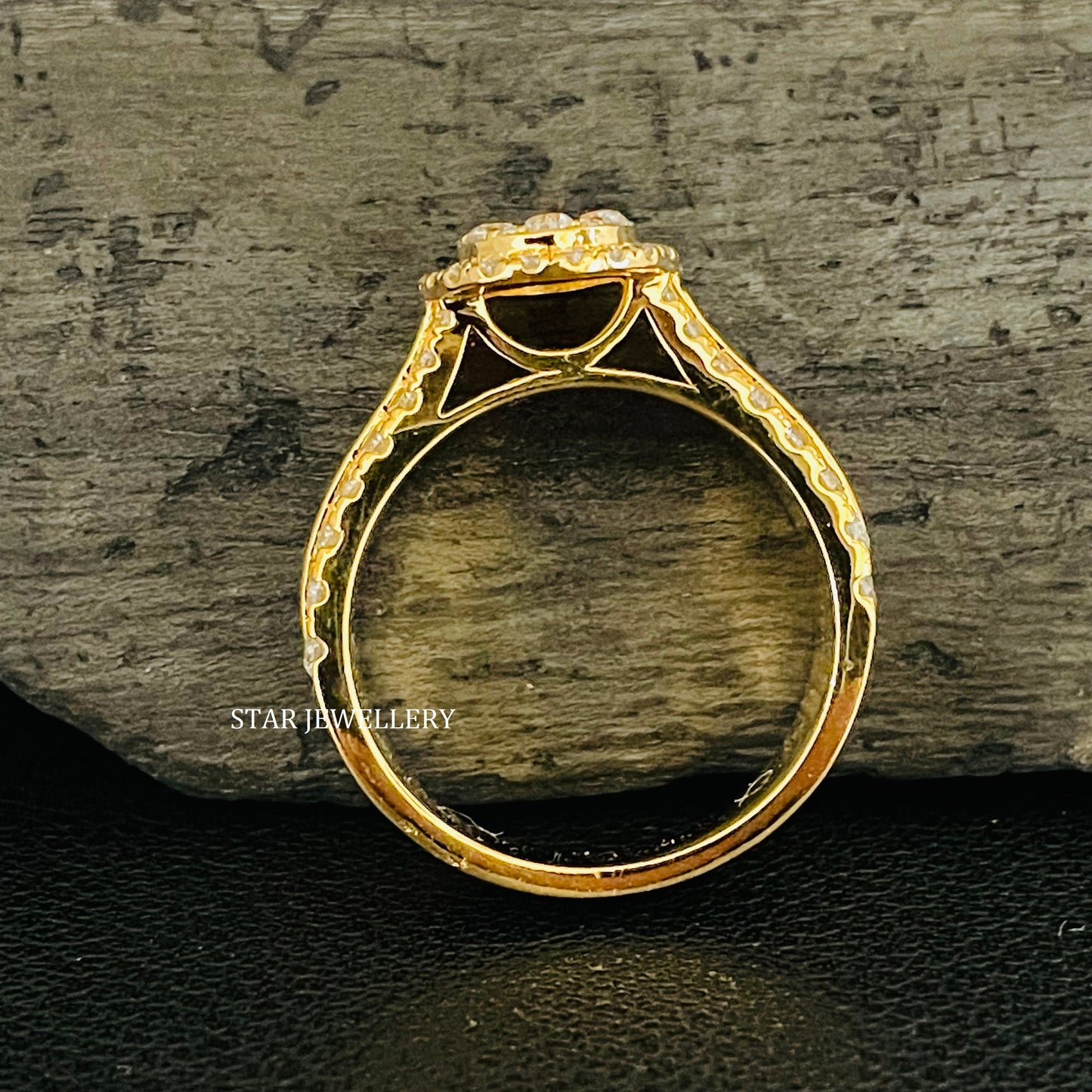 Round Diamond Cluster Halo Engagement Ring with 14K Solid Gold
