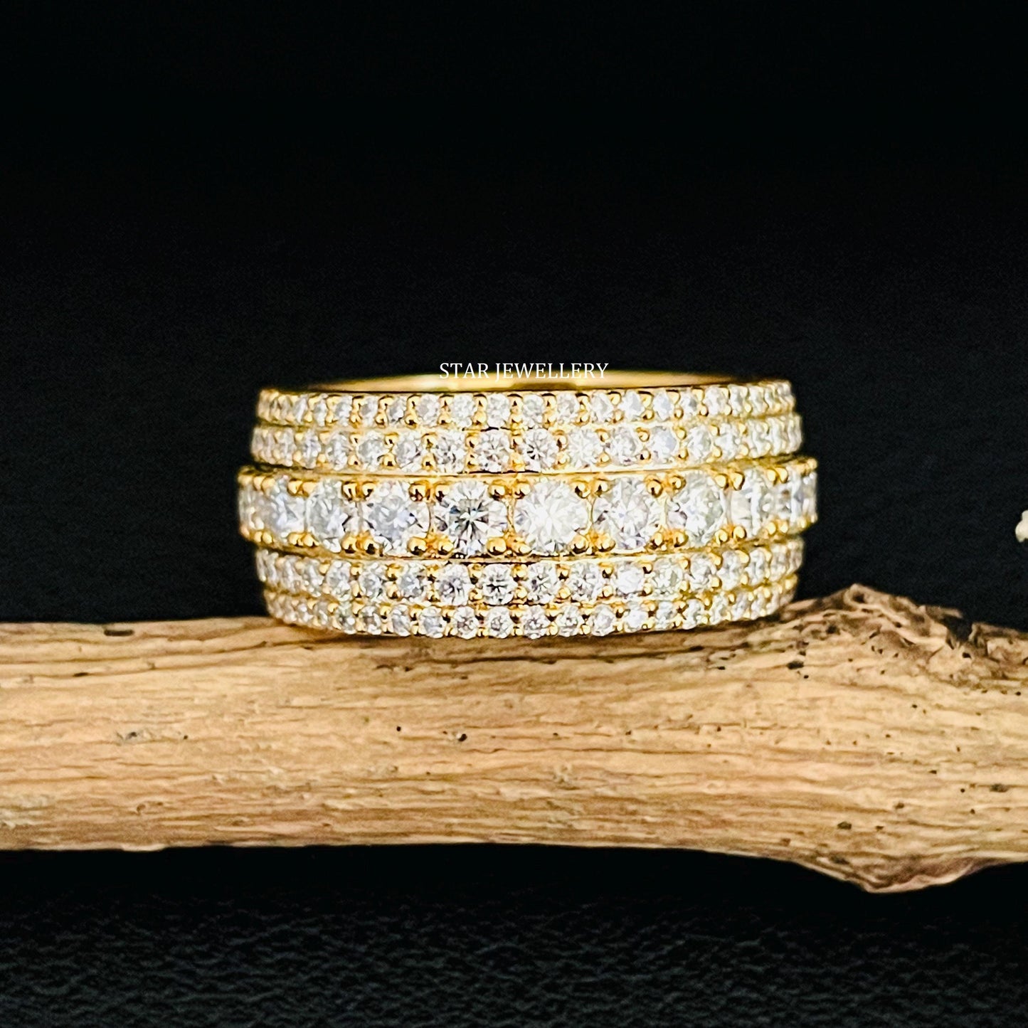 14K Solid Gold Huge Lab Diamond Eternity Wedding Ring