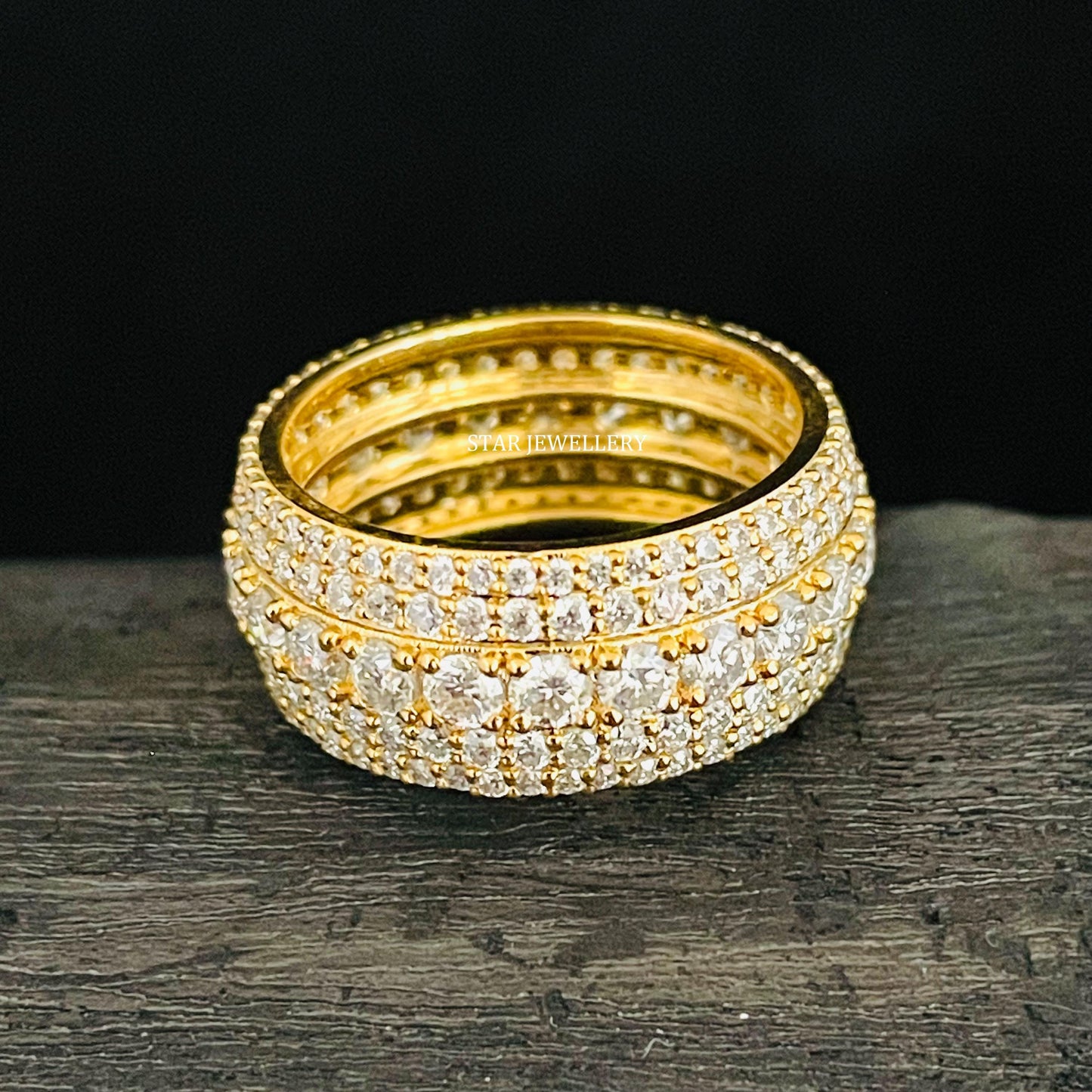 14K Solid Gold Huge Lab Diamond Eternity Wedding Ring