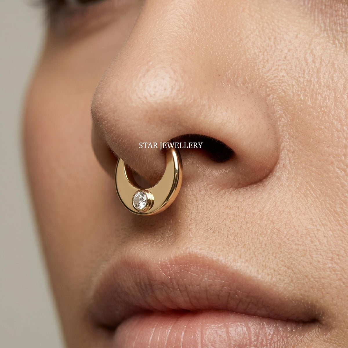 14K Solid Gold Bezel Diamond Septum Clicker