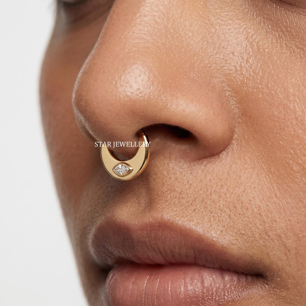 14K Solid Gold Marquise Diamond Septum Clicker