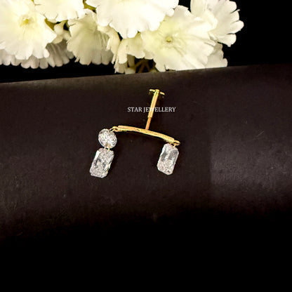 14K Gold Diamond Drape Earring: Radiant & Round Floating Stud