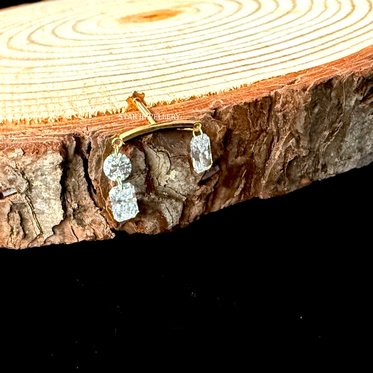 14K Gold Diamond Drape Earring: Radiant & Round Floating Stud