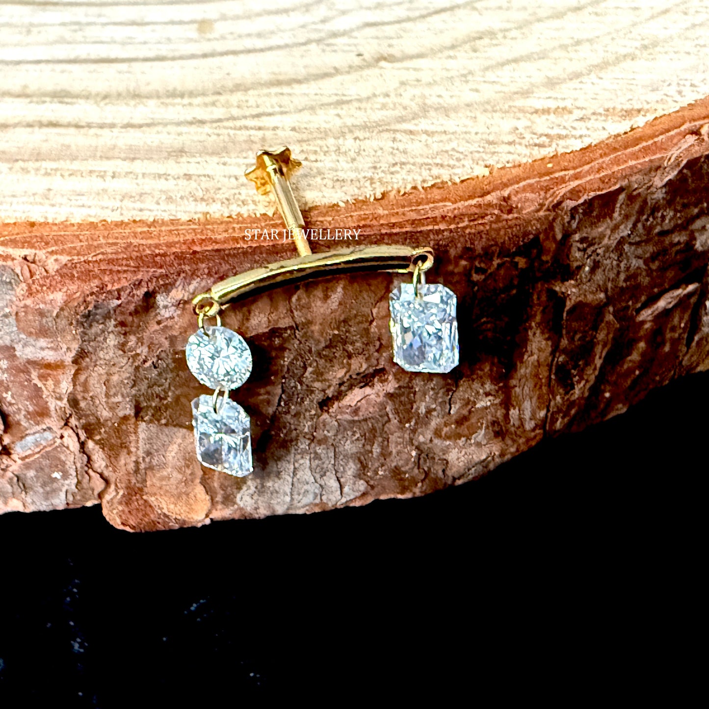 14K Gold Diamond Drape Earring: Radiant & Round Floating Stud