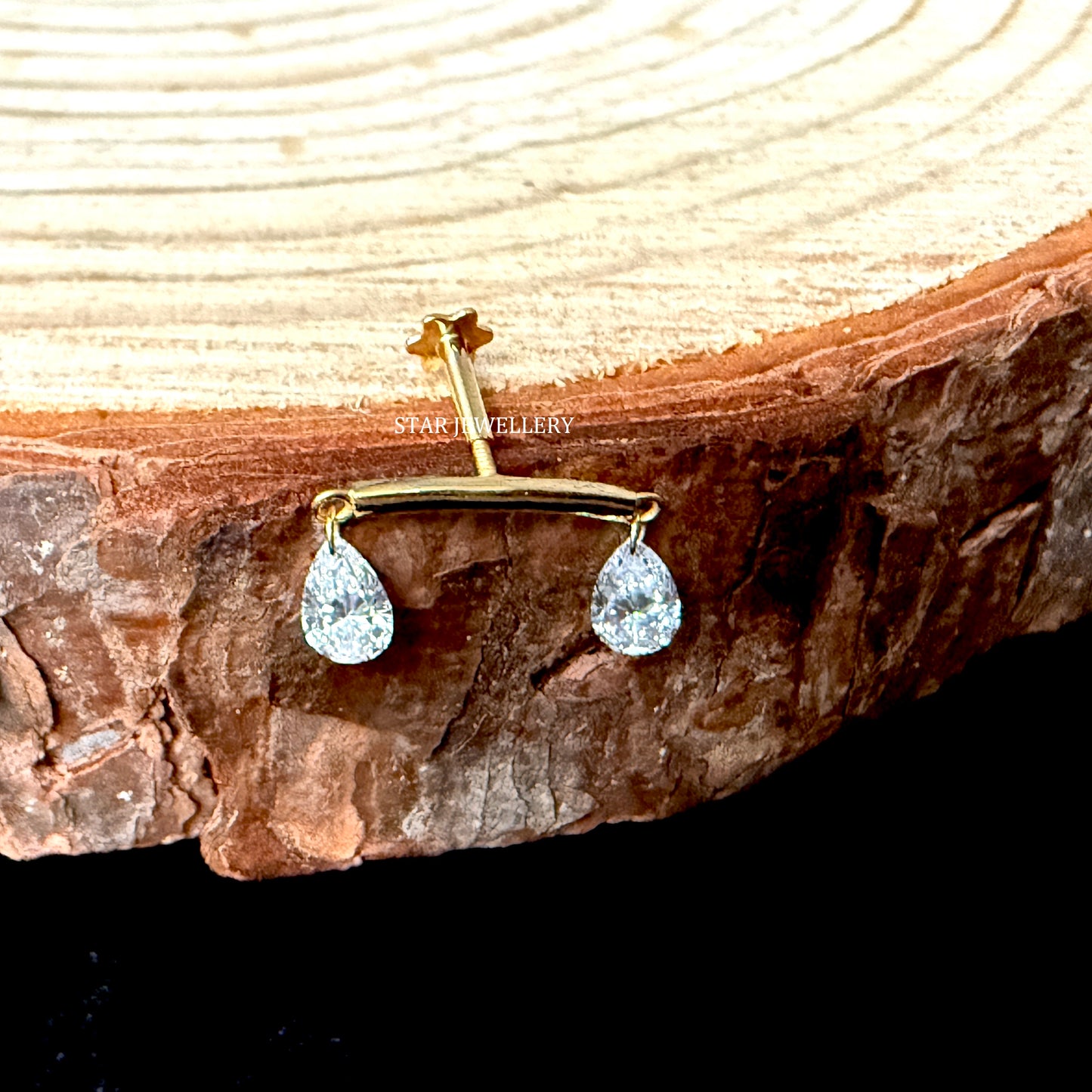 14K Gold Double Pear Lab Diamond Drape Earring